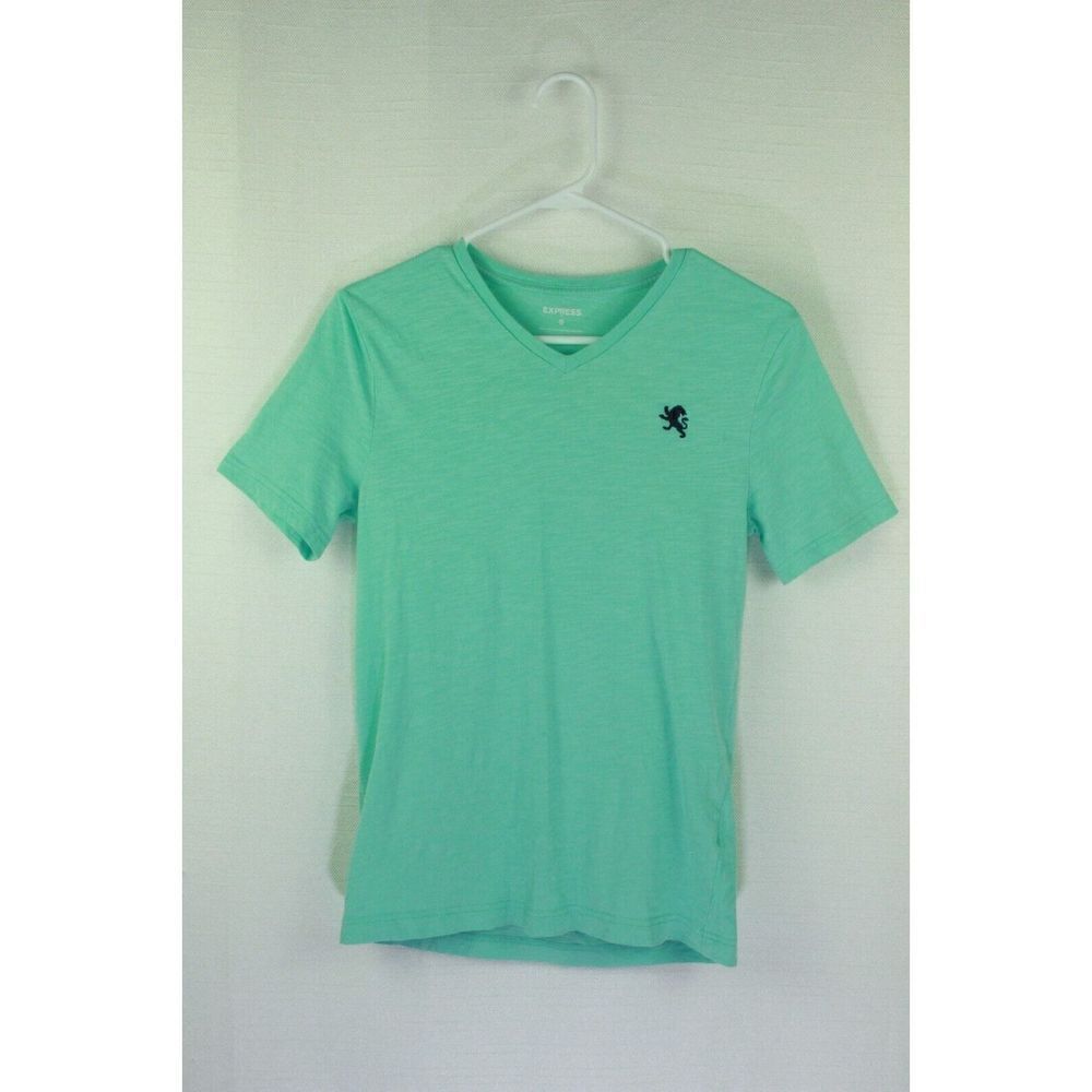 Express T-Shirt V Neck Short Sleeve Cotton Blue Embroidered Logo Womens XS